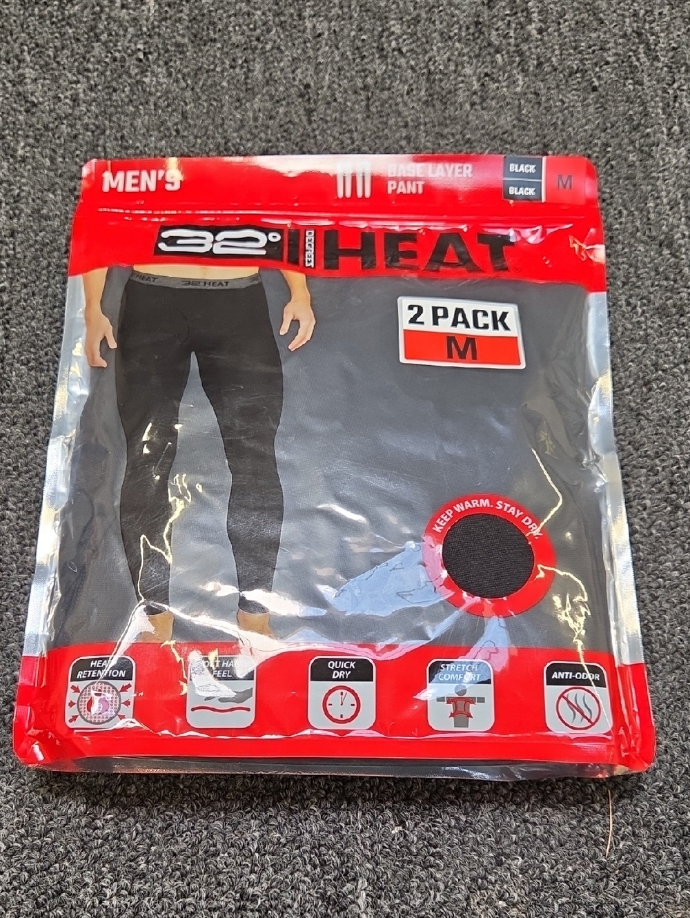 (#1) 32 Degrees Men's Black Base Layer Pants 2-Pack